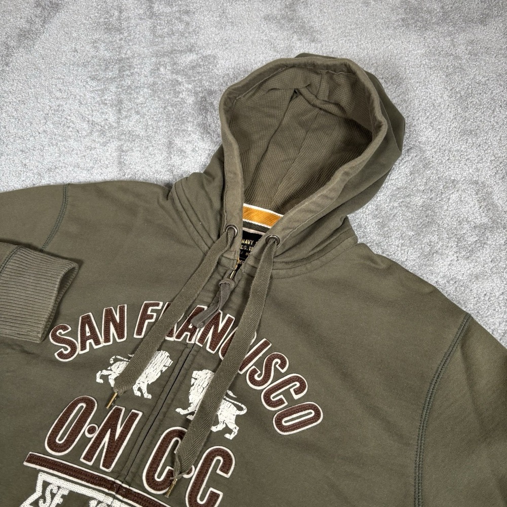 Vintage Old Navy Hoodie Sweatshirt Mens L Full Zip Green Embroidered Graphic Y2K